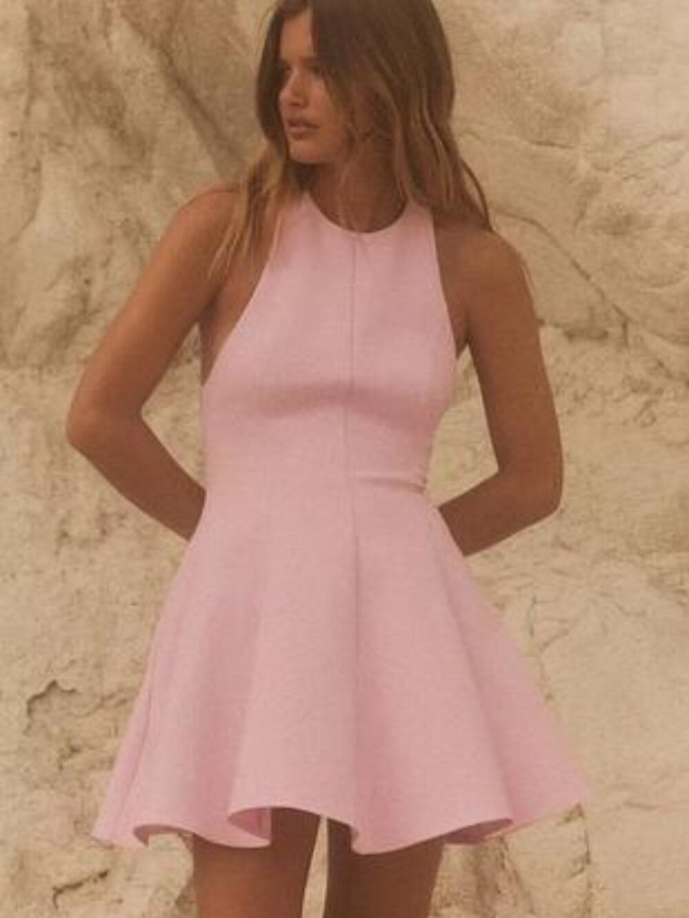 Zara Godet Halter Fit & Flare Mini Dress Light Pink Size Medium